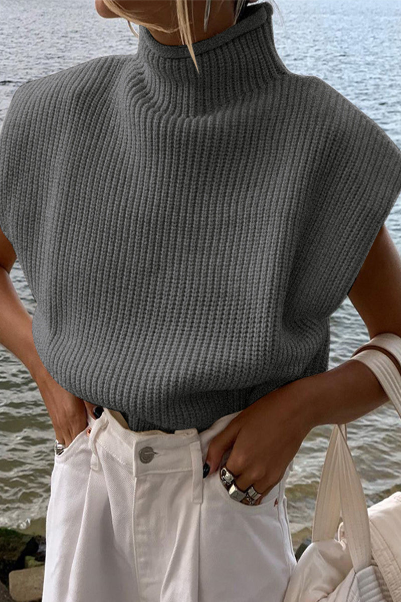 Casual Solid Turtleneck Tops