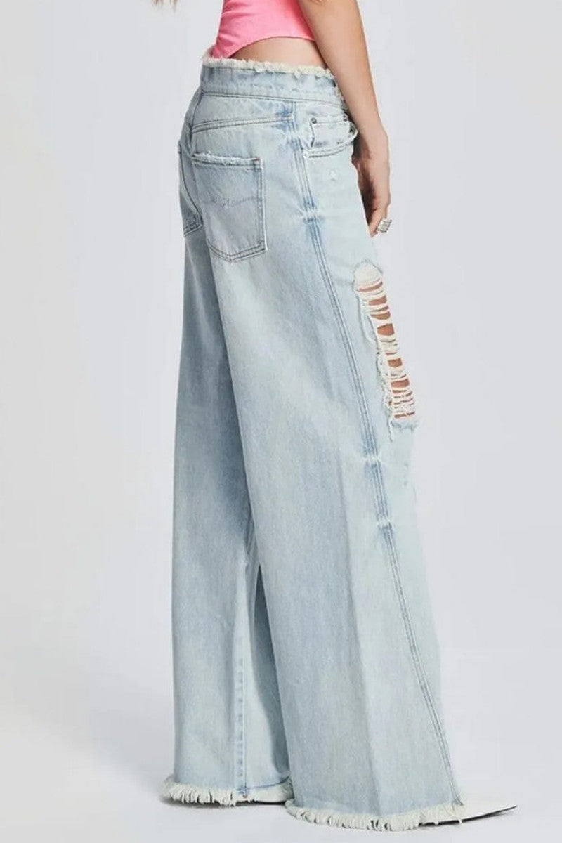 Casual Solid Ripped Patchwork Mid Waist Regular Denim Jeans (Subject To The Actual Object)(5 Colors)