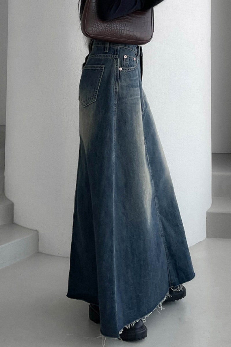 Casual Solid Patchwork High Waist Regular Denim Skirts