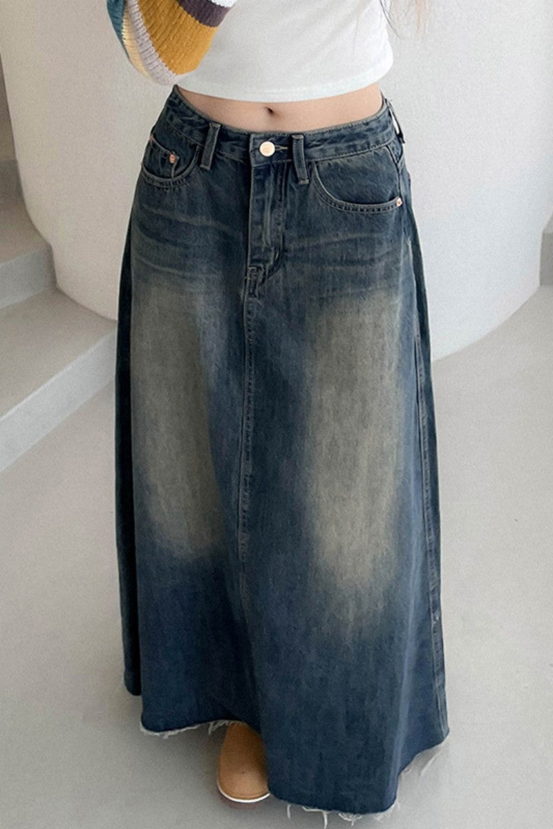 Casual Solid Patchwork High Waist Regular Denim Skirts