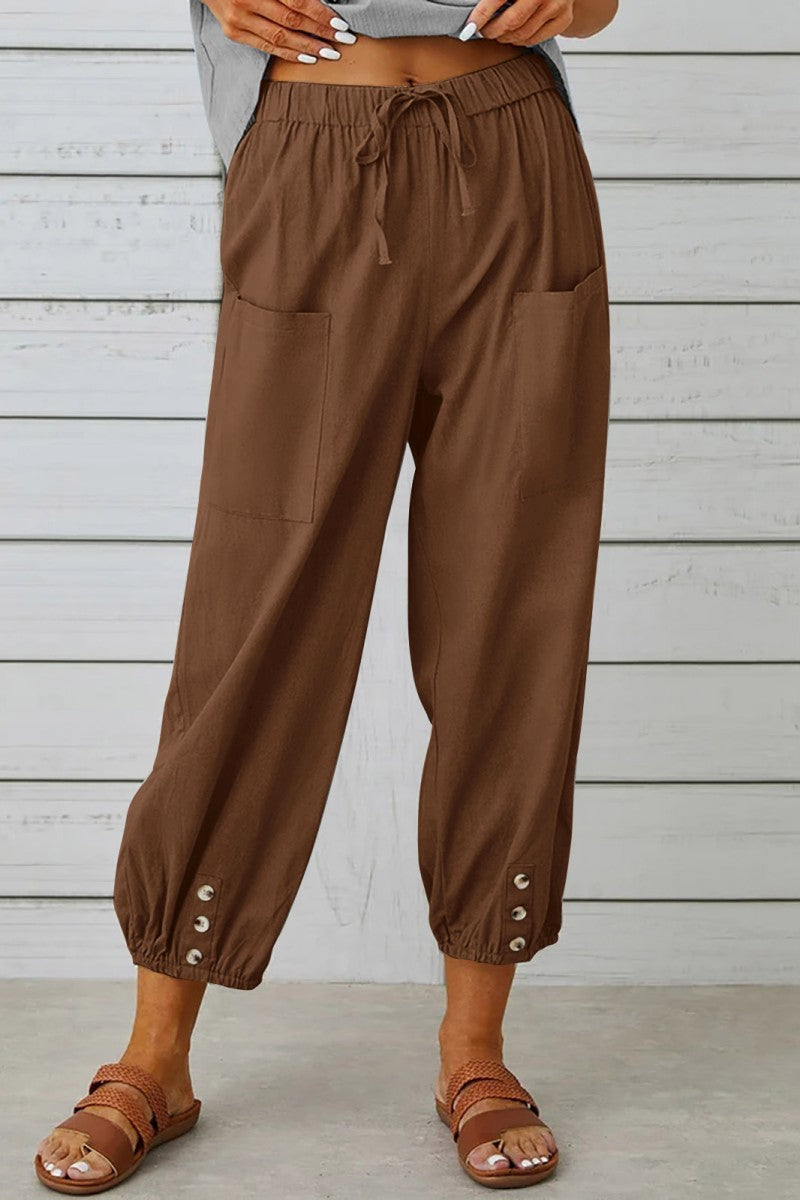 Casual Solid Patchwork Regular High Waist Conventional Solid Color Trousers