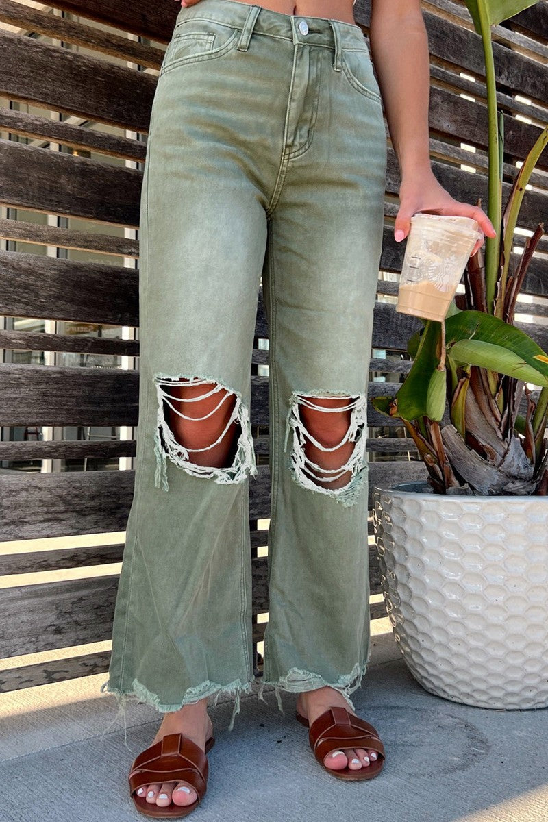 Casual Solid Ripped Patchwork High Waist Regular Denim Jeans