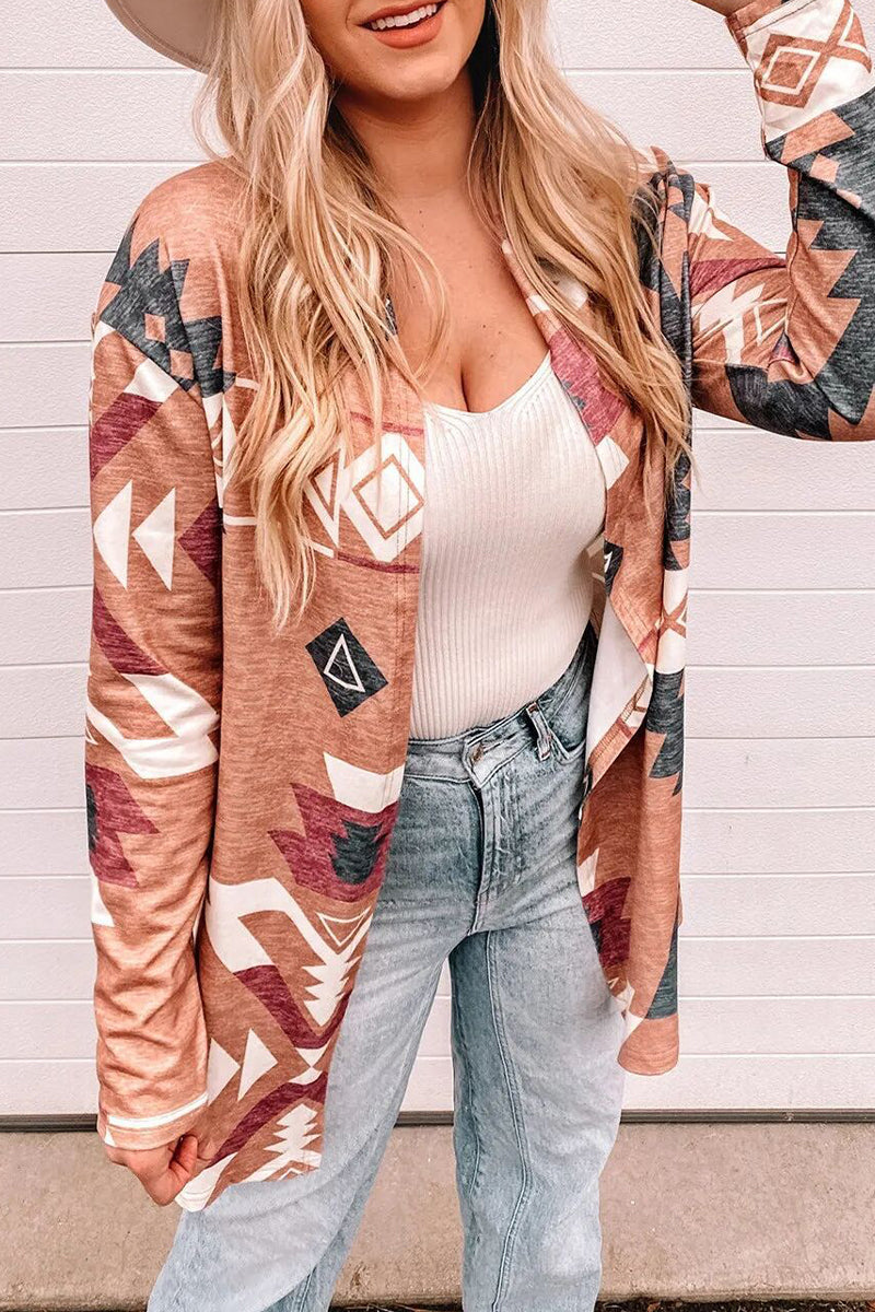 Casual Print Cardigan Collar Outerwear