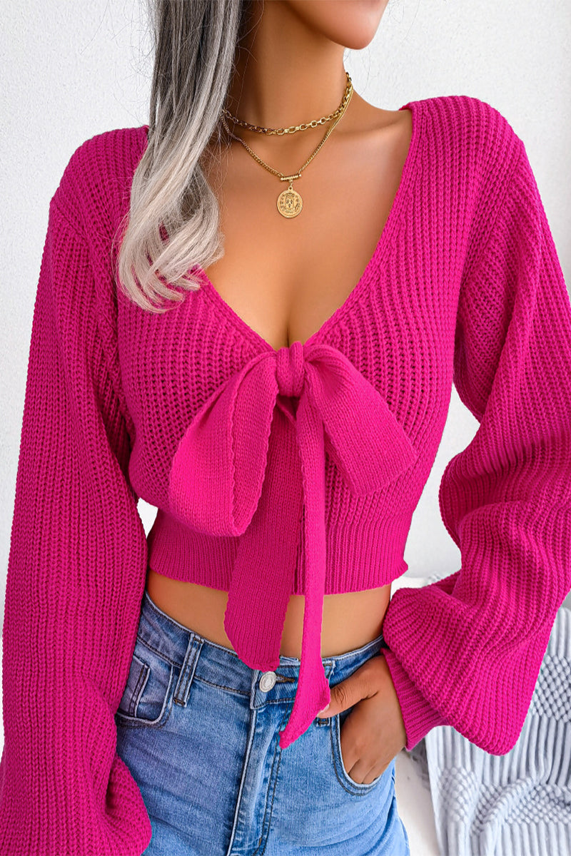 Sexy Solid With Bow V Neck Tops(4 Colors)