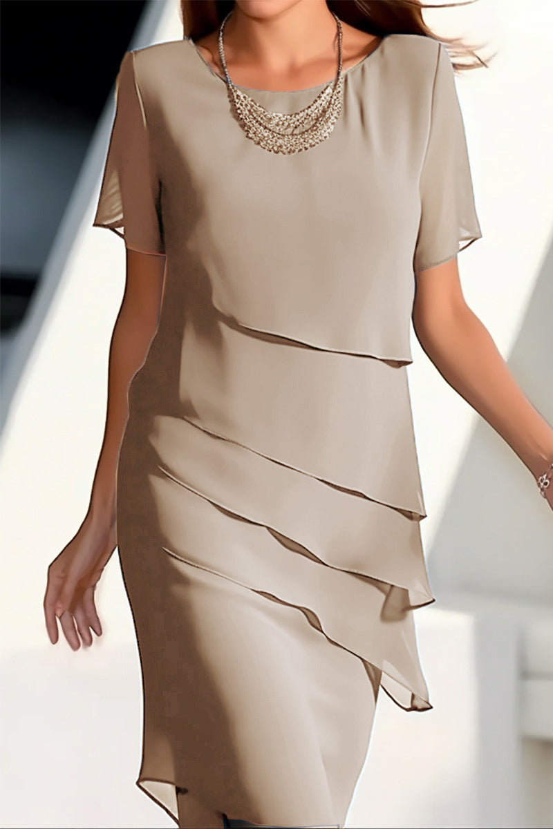 Sweet Elegant Solid Patch O Neck A Line Short Sleeve Dress(5 Colors)