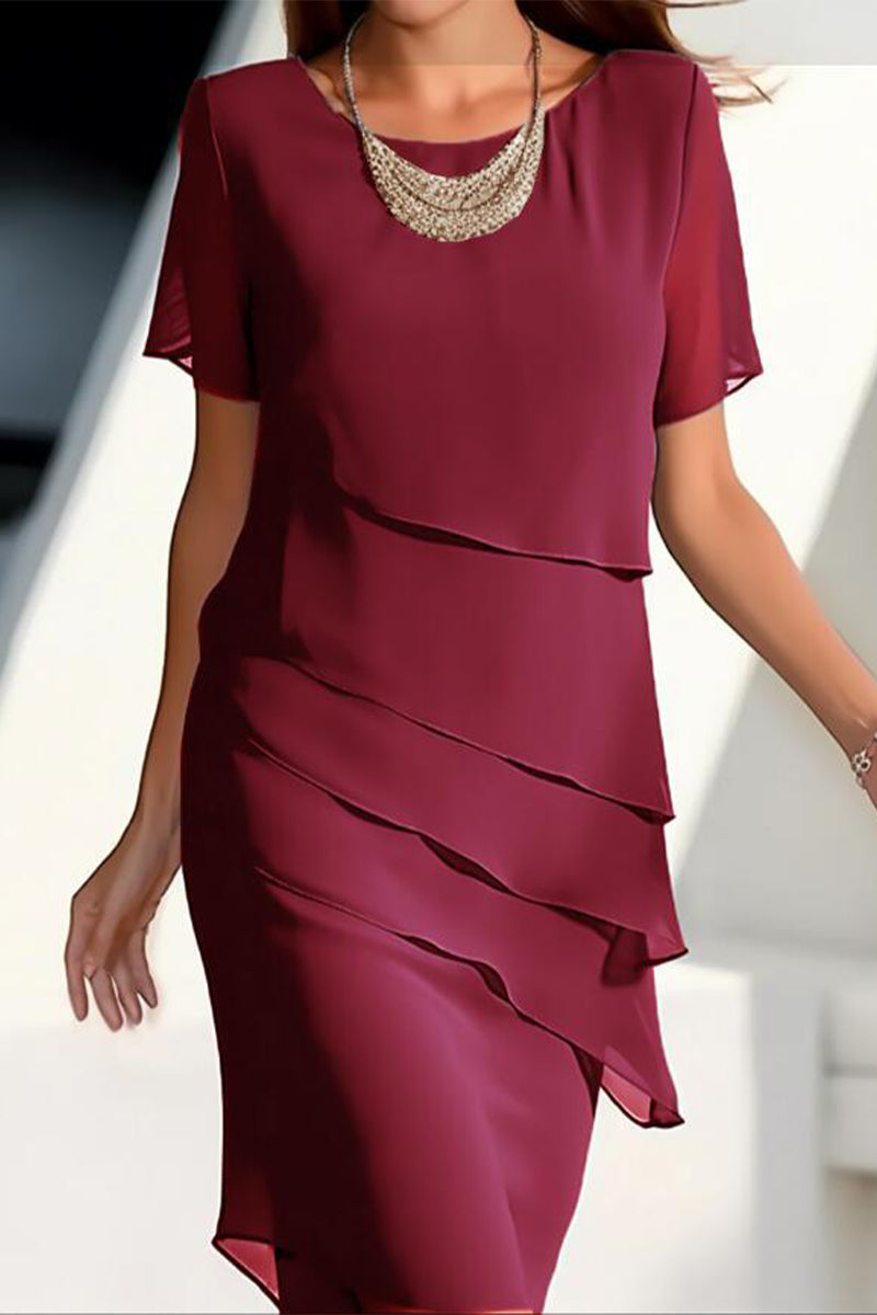 Sweet Elegant Solid Patch O Neck A Line Short Sleeve Dress(5 Colors)