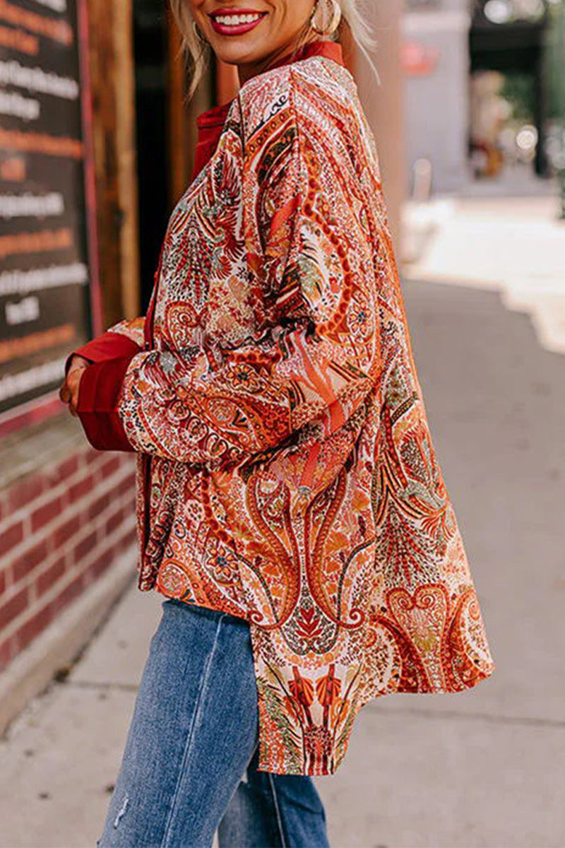 Casual College Floral Buttons V Neck Tops