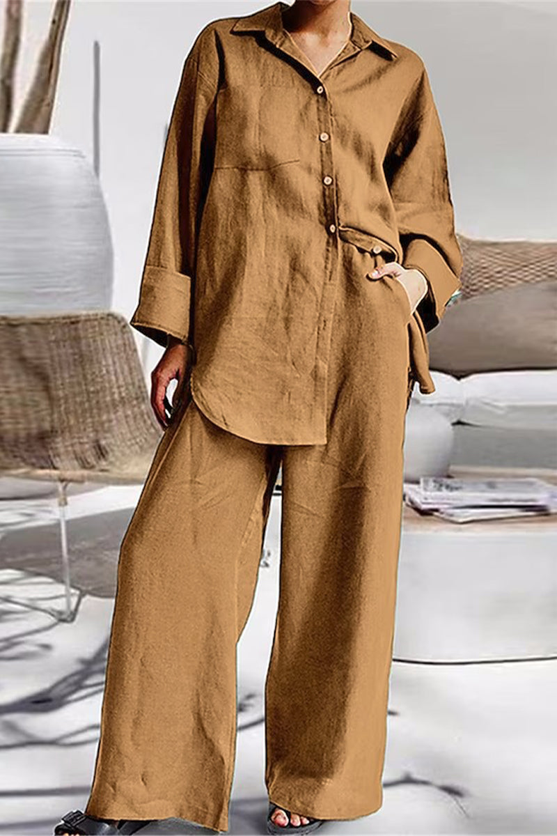 Casual Simplicity Solid Pocket Turndown Collar Long Sleeve Two Pieces(8 Colors)