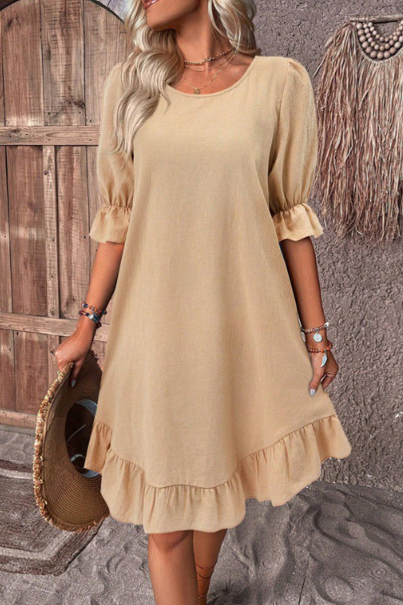 Casual Simplicity Solid Asymmetrical O Neck A Line Dresses