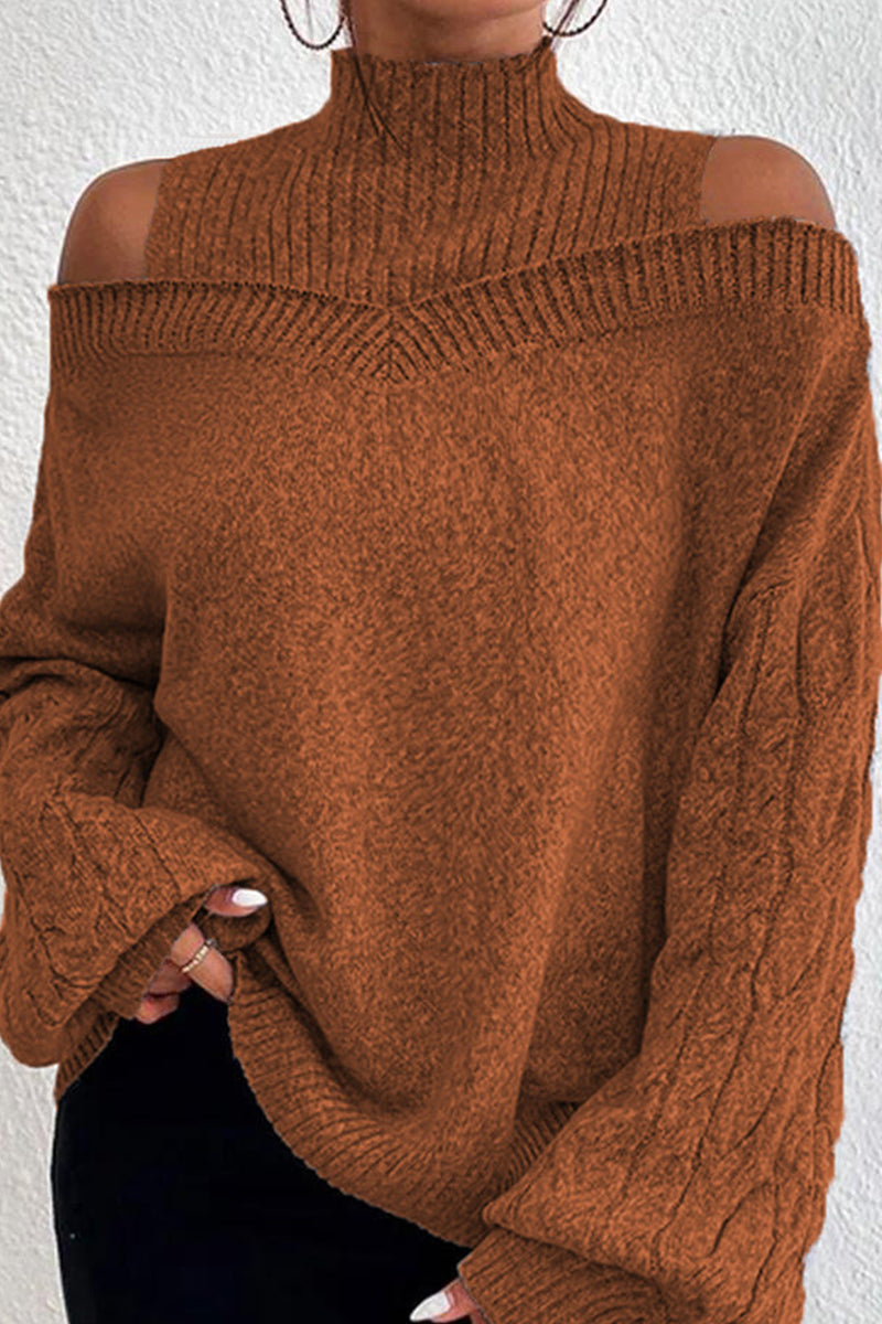 Casual Solid Hollowed Out Patchwork Turtleneck Sweaters(3 Colors)