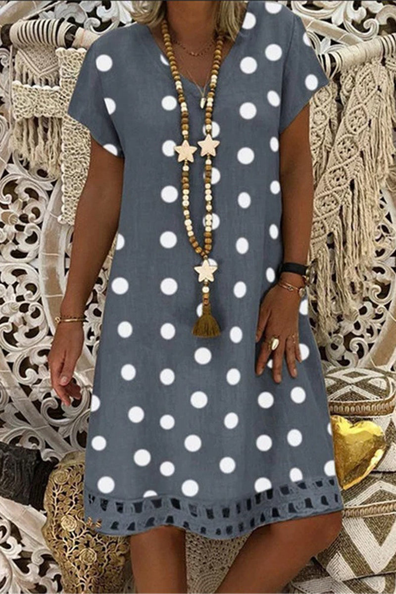 Casual Polka Dot Printing V Neck A Line Dresses