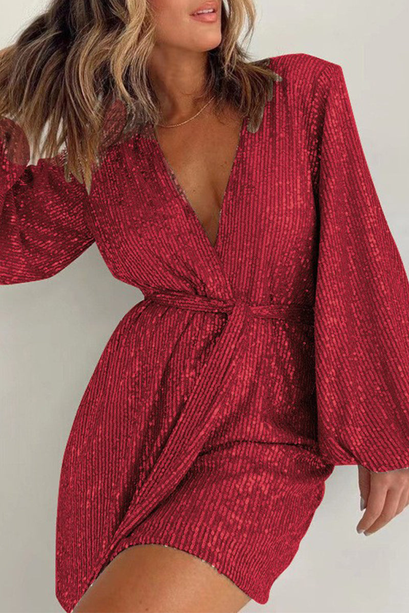 Solid Bandage Sequins V Neck Loose Rompers