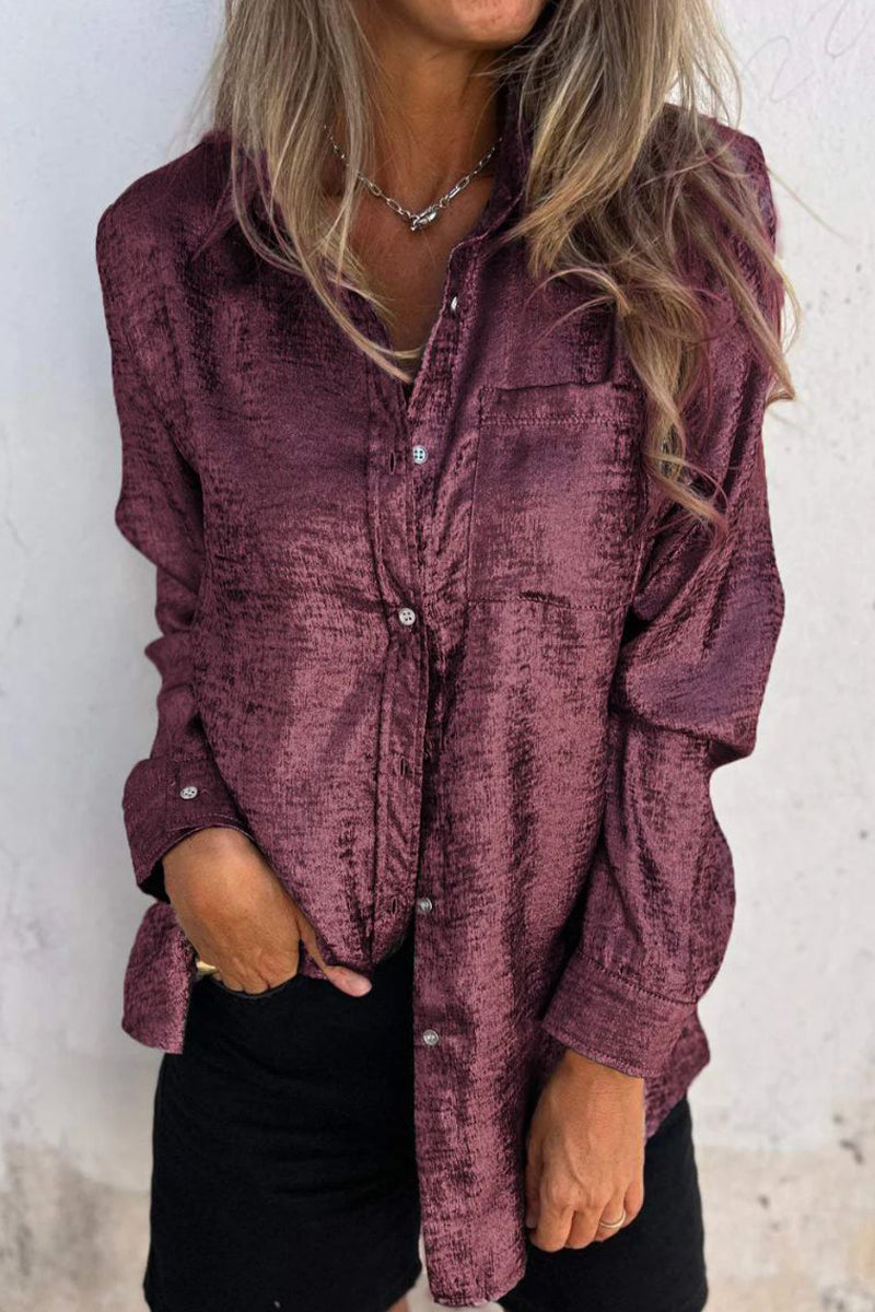 Casual Solid Sequined Turndown Collar Tops