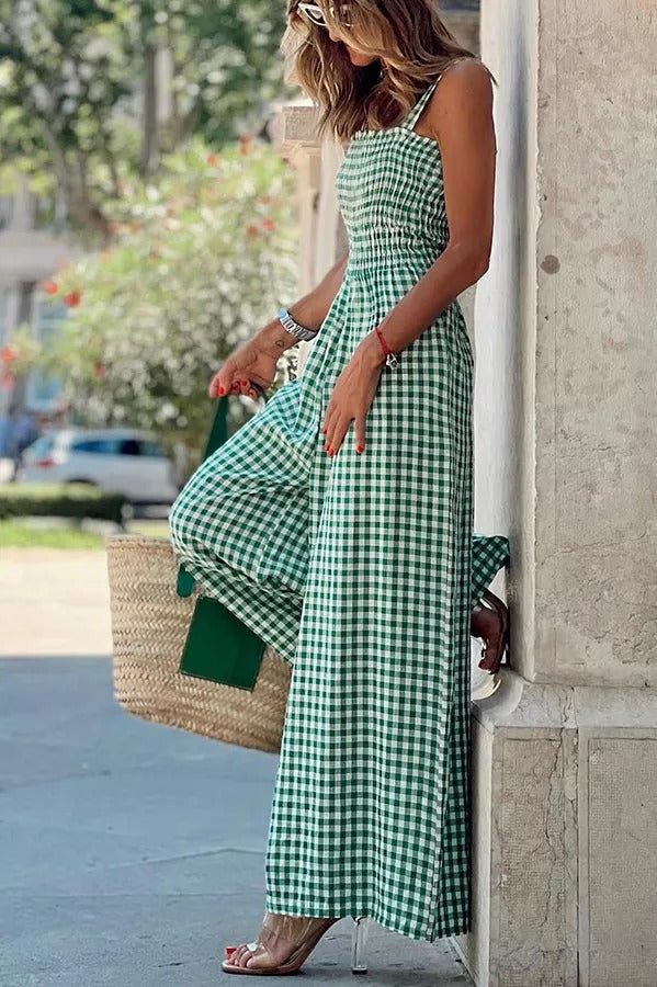 Envy Me Plaid Smocked Wide Leg Jumpsuit