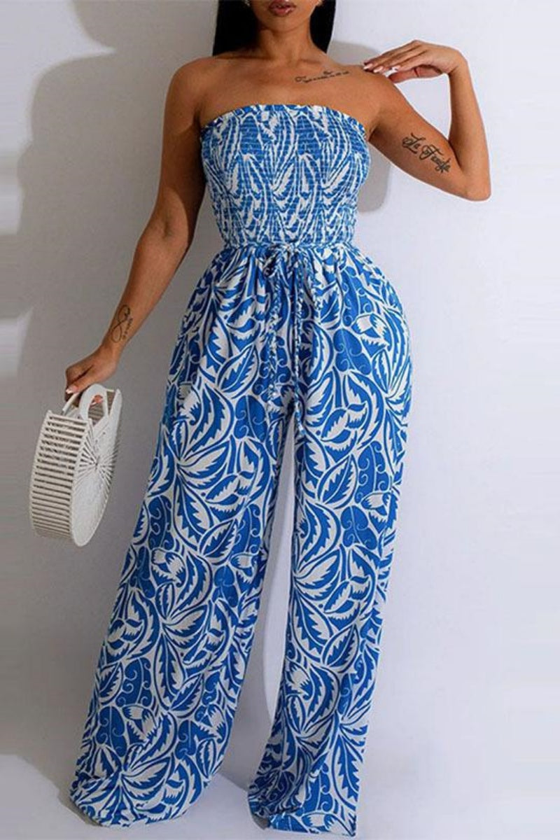 Sexy Casual Print Strapless Bodycon Jumpsuits(4 Colors)