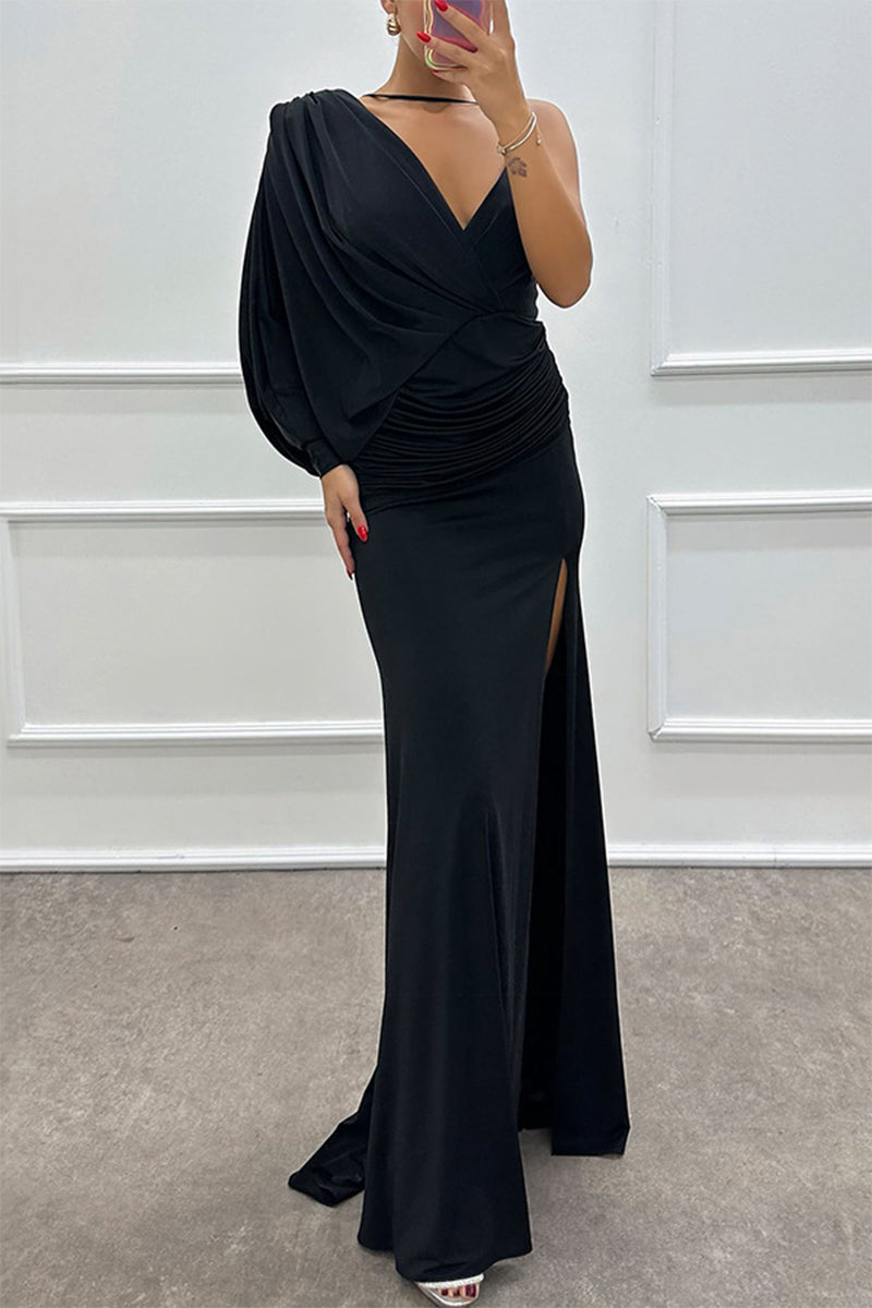 Sexy Prom Slit Ruched Irregular V Neck Evening Dresses(4 Colors)