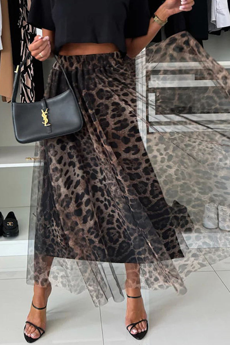 Daily Elegant Leopard Contrast Loose High Waist Type A Full Print Bottoms