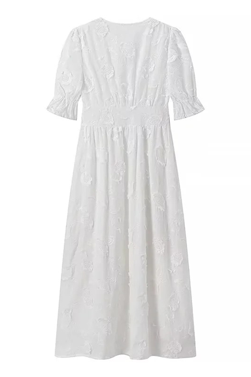 Casual Vacation Jacquard Buckle V Neck A Line Dresses