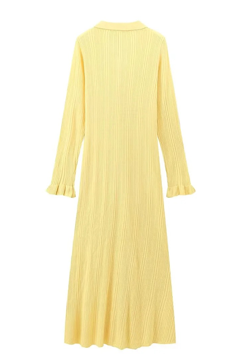 Celebrities Elegant Solid Color Pocket Buckle Ruffle Turndown Collar Long Sleeve Dresses