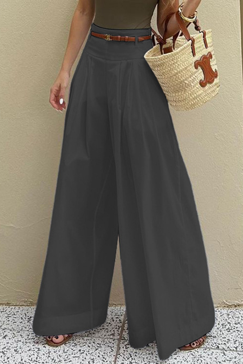 Casual Pocket With Belt Loose High Waist Wide Leg Bottoms