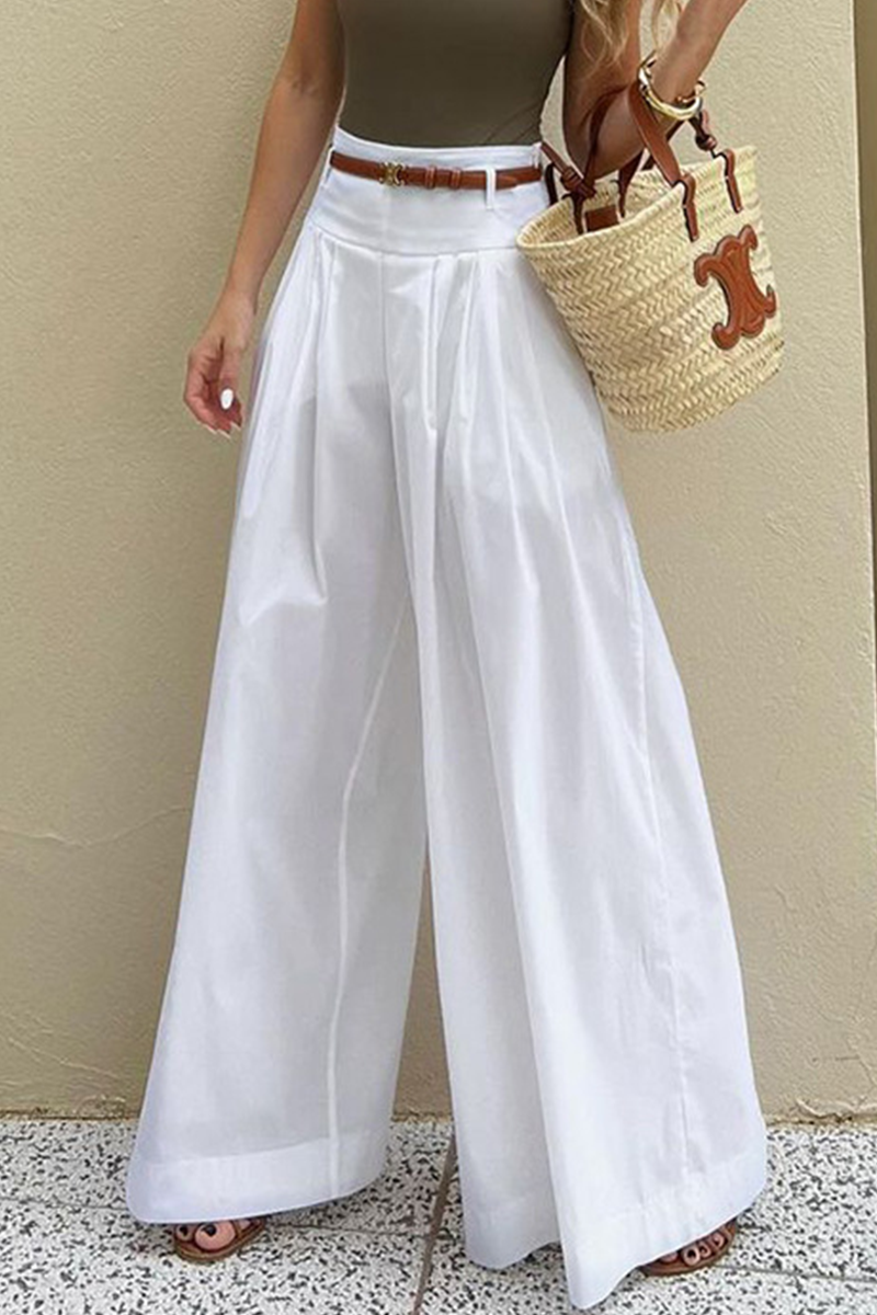 Casual Pocket With Belt Loose High Waist Wide Leg Bottoms