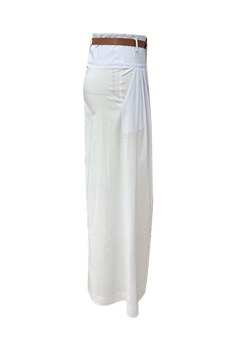 Casual Pocket With Belt Loose High Waist Wide Leg Bottoms