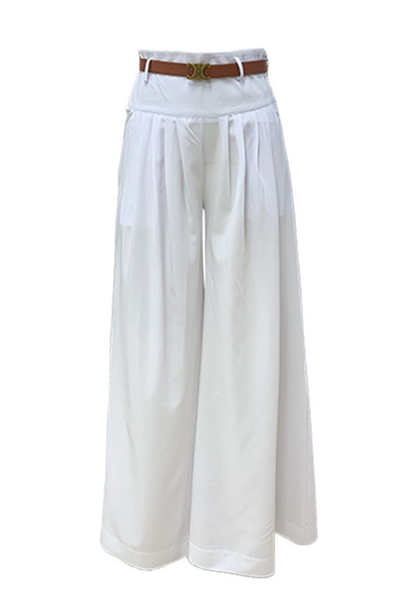 Casual Pocket With Belt Loose High Waist Wide Leg Bottoms