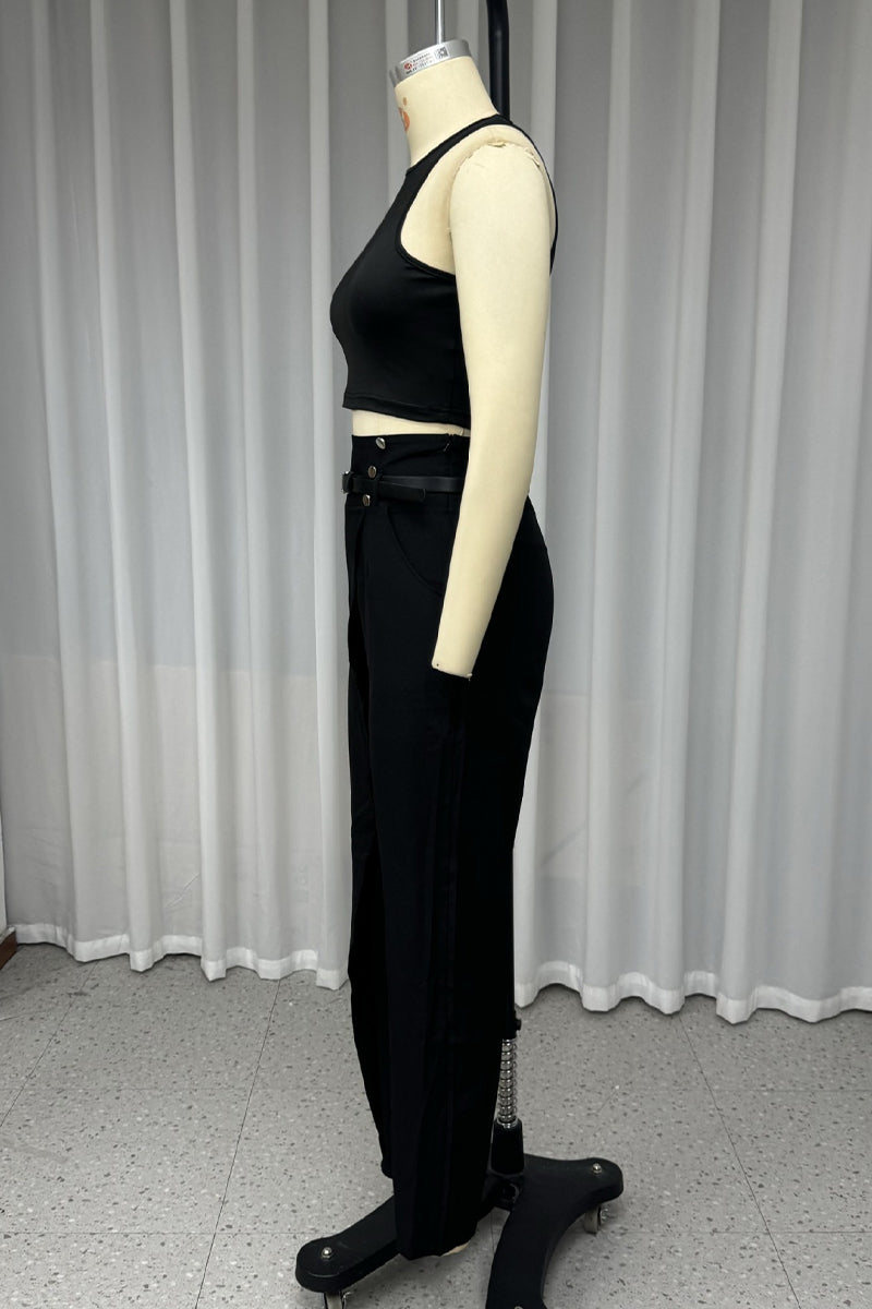 Casual Street Pocket With Belt O Neck Sleeveless Two Pieces