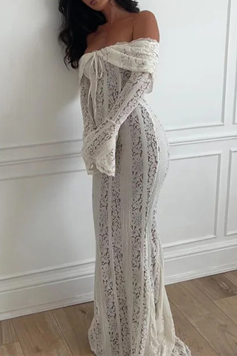 Sexy Lace Hollow Out Off Shoulder Lace Dress Dresses