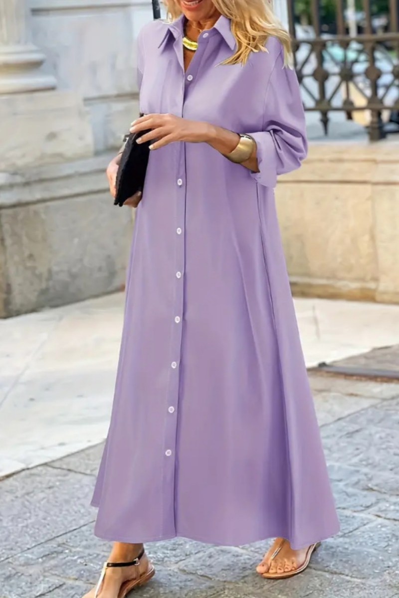 Casual See-Through Turndown Collar Shirt Dresses(5 Colors)