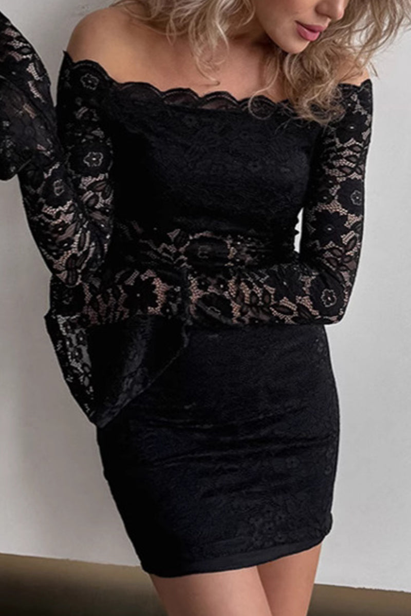 Sexy Lace Hollow Out Off Shoulder Lace Dress Dresses