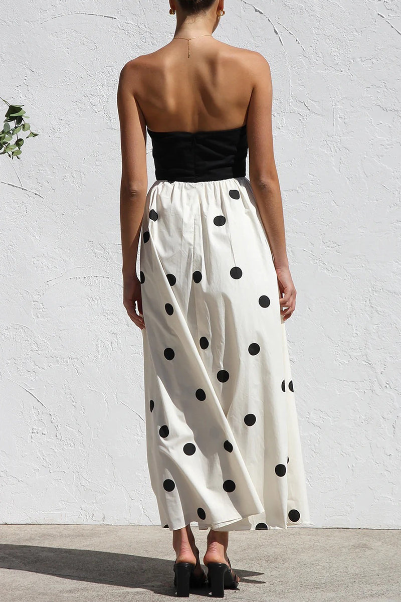 Sexy Vacation Polka Dot Contrast Strapless Strapless Dresses