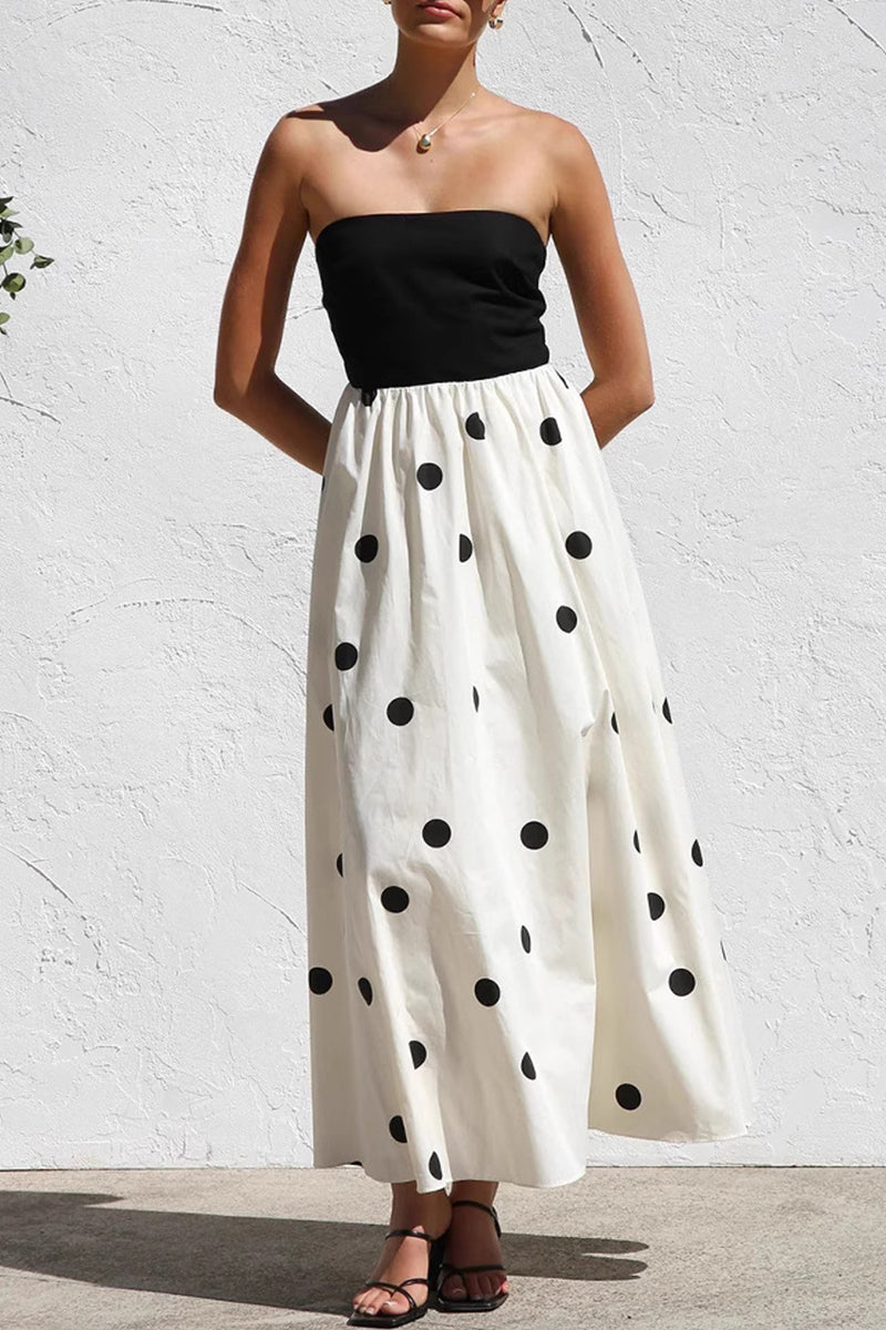 Sexy Vacation Polka Dot Contrast Strapless Strapless Dresses