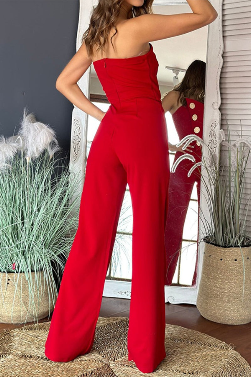 Sexy Buttons Irregular Strapless Regular Jumpsuits(6 Colors)