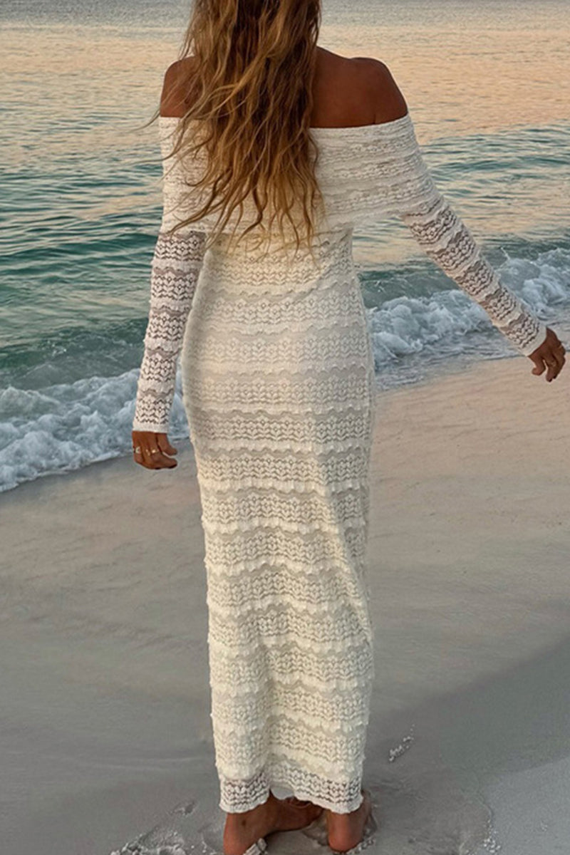 Elegant Patchwork Backless Off Shoulder Long Dresses