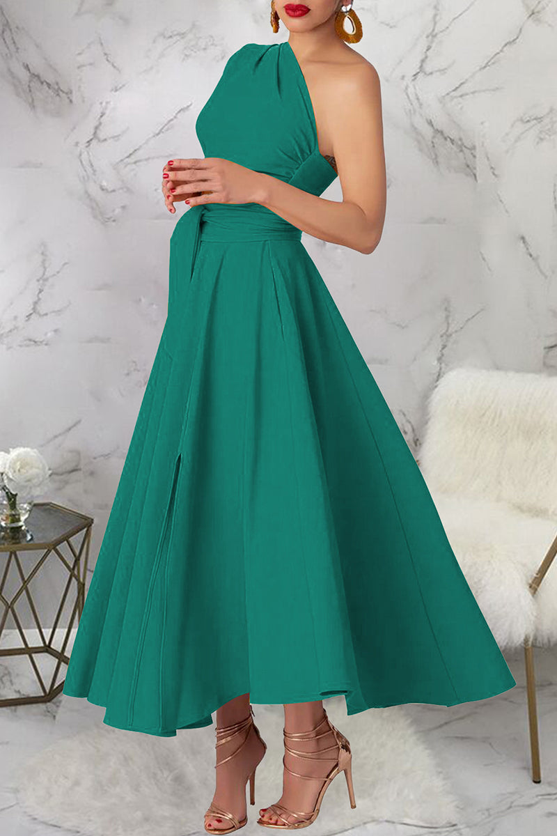 Casual Slit Oblique Collar Long Dresses(3 Colors)