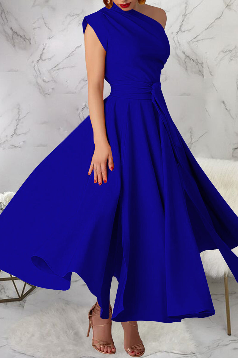 Casual Slit Oblique Collar Long Dresses(3 Colors)