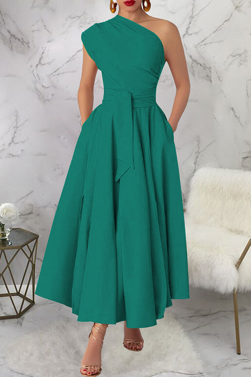 Casual Slit Oblique Collar Long Dresses(3 Colors)