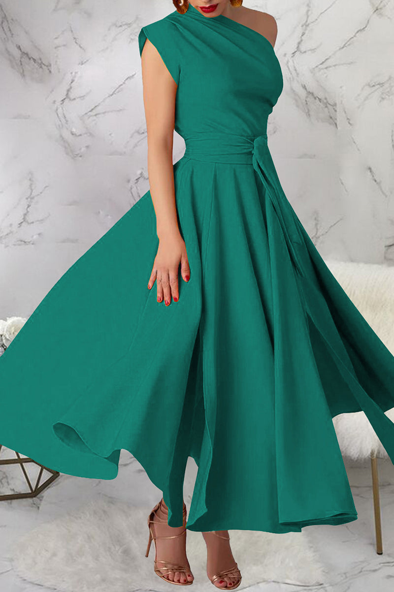 Casual Slit Oblique Collar Long Dresses(3 Colors)