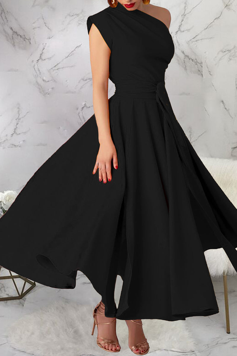 Casual Slit Oblique Collar Long Dresses(3 Colors)