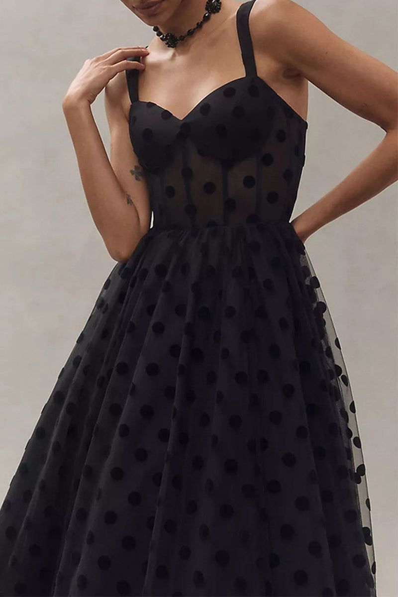 Sexy Polka Dot Mesh Zipper V Neck Evening Dresses