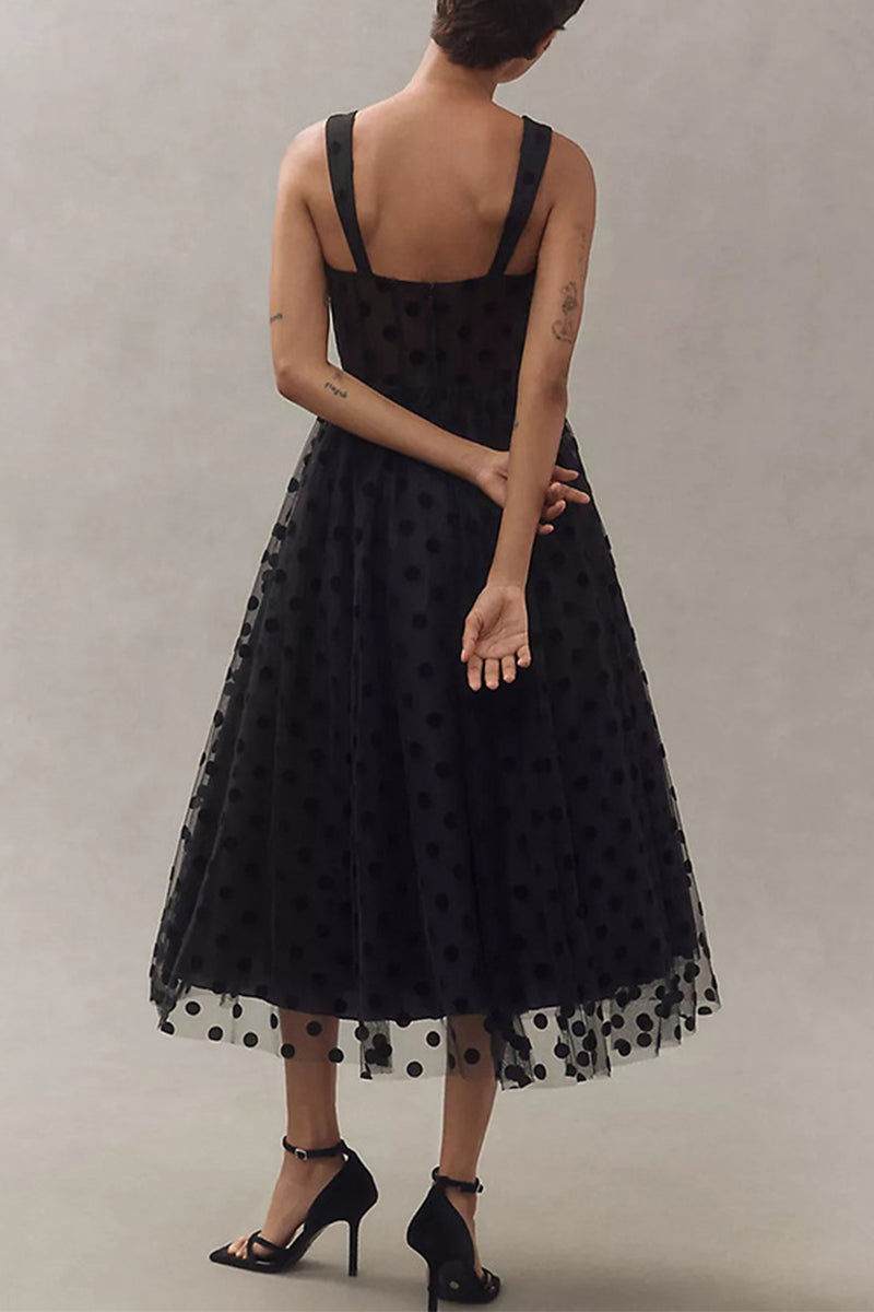 Sexy Polka Dot Mesh Zipper V Neck Evening Dresses