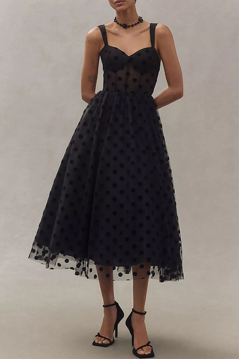 Sexy Polka Dot Mesh Zipper V Neck Evening Dresses