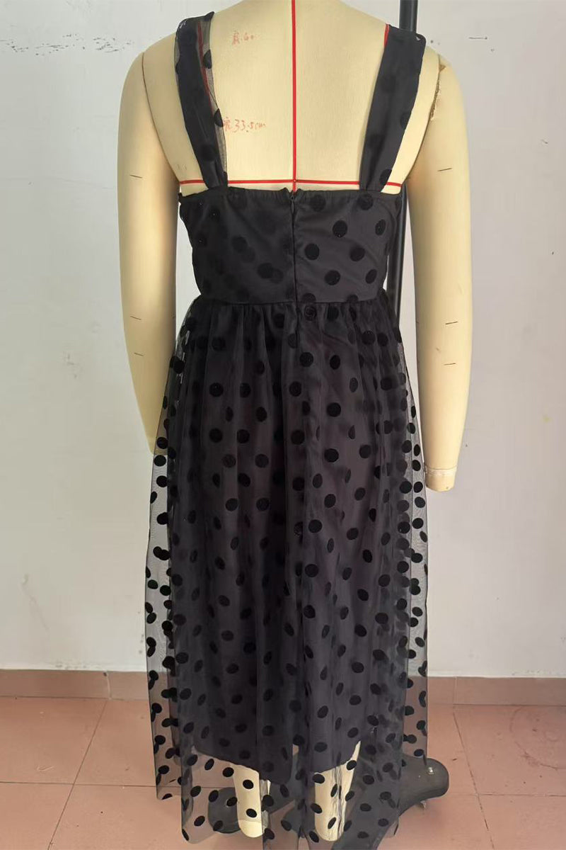 Sexy Polka Dot Mesh Zipper V Neck Evening Dresses