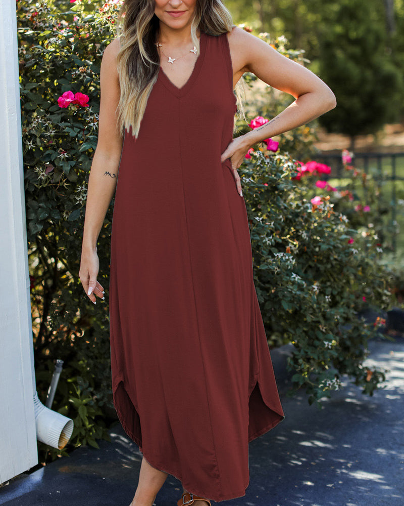 Casual Solid Color Midi Dress