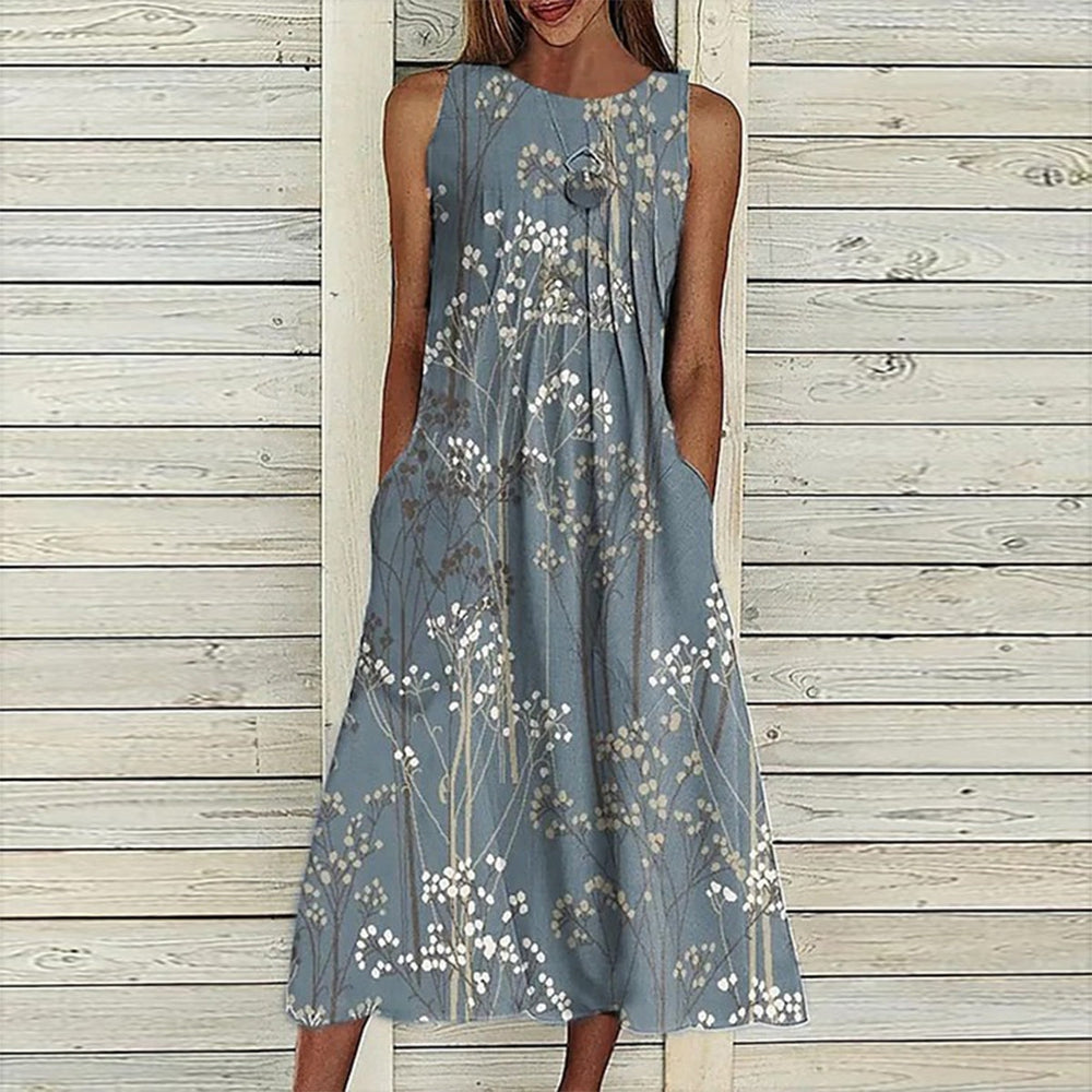 Casual Sleeveless Round Neck Midi Dress