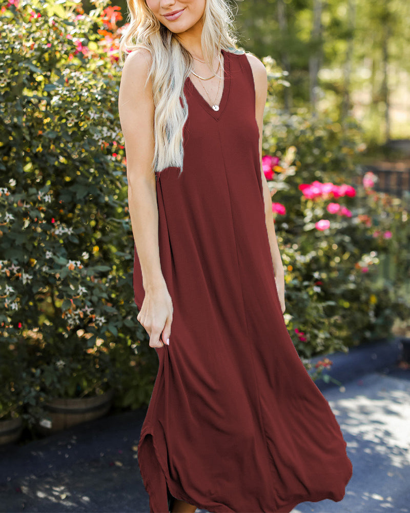 Casual Solid Color Midi Dress