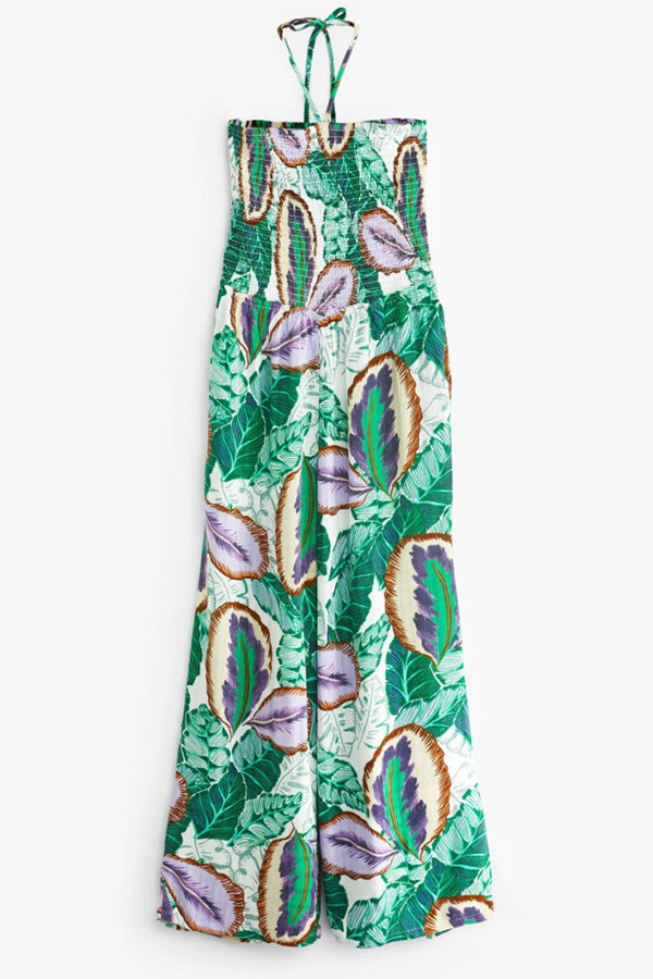 Printed Backless Bandeau Jumpsuit