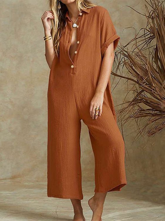 Women's Jumpsuits Loose Lapel Button Wide-Leg Jumpsuit