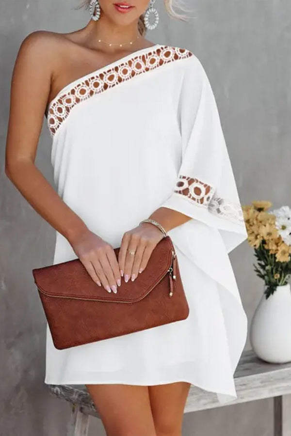 Contrast Lace One Shoulder Casual Dress